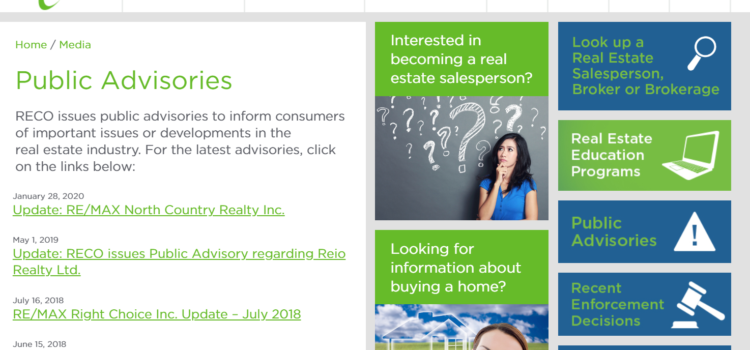 RECO – Public Advisories RECO – Public Advisories